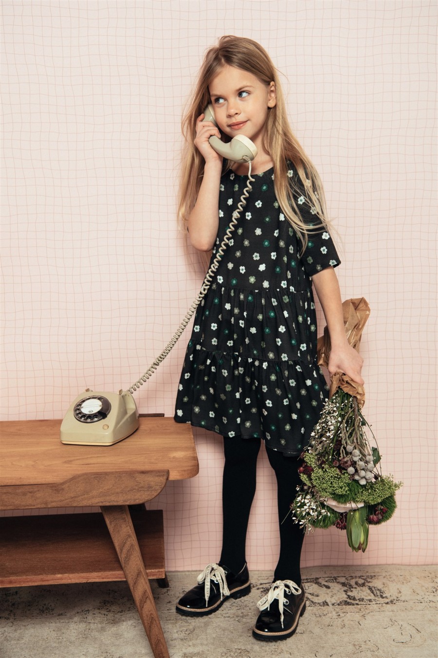 Dress with floral green print FW21068