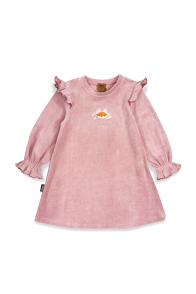 Pink velvet dress with wings and embroidered Tuta's fox