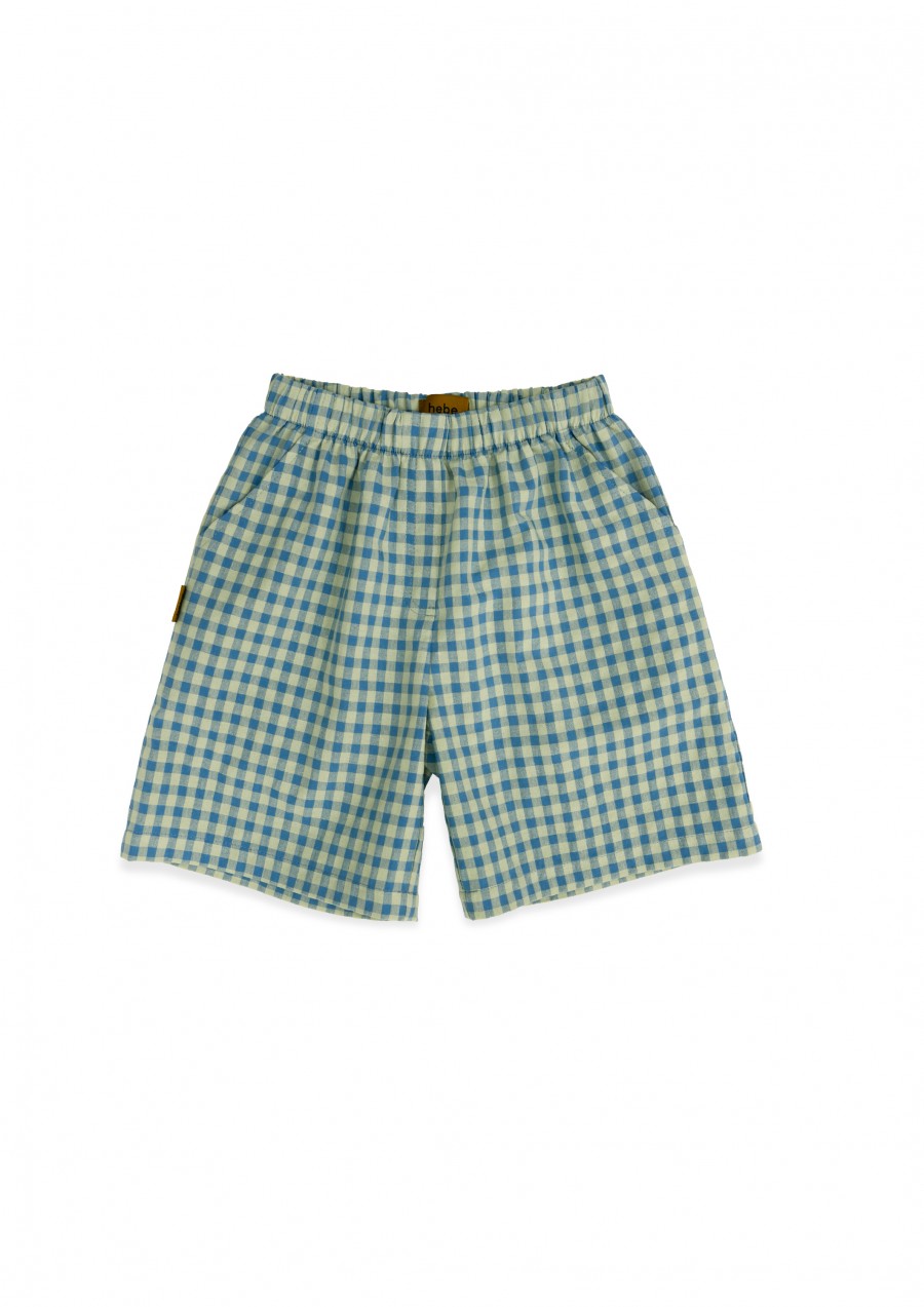 Shorts cotton with green check print SS24047