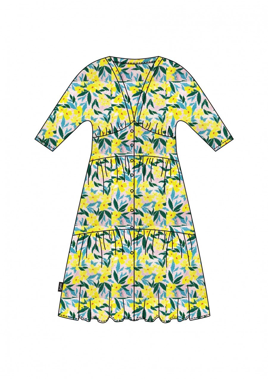 Dress yellow flower print with sleeves SS21076