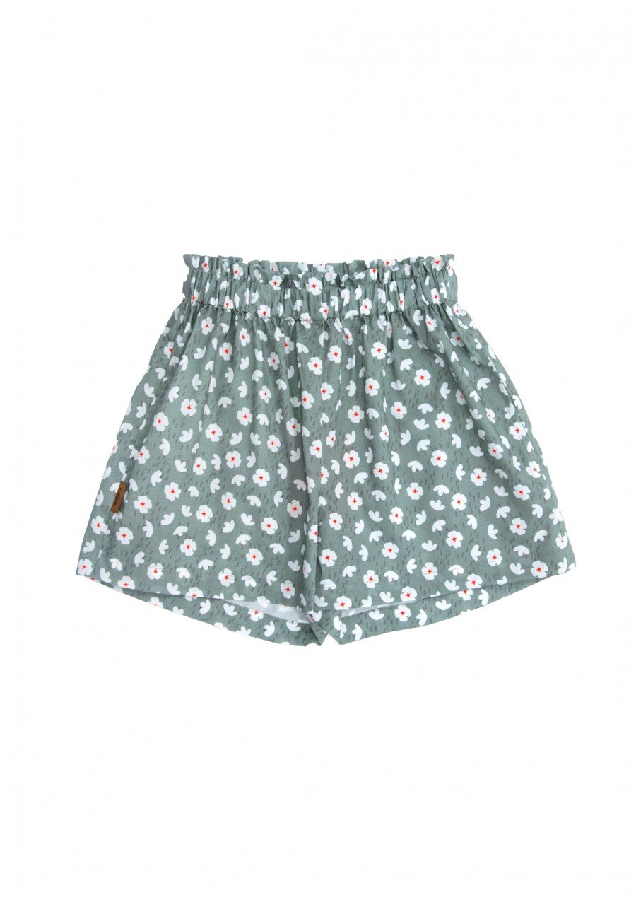 Shorts cotton green with flowers print SS24028L
