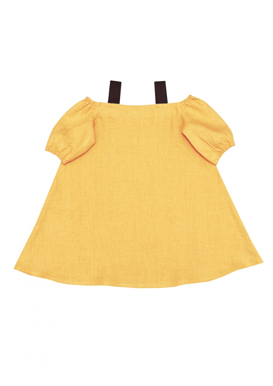 Mazās meitas vasaras lina kleita, dzeltena SS180180
