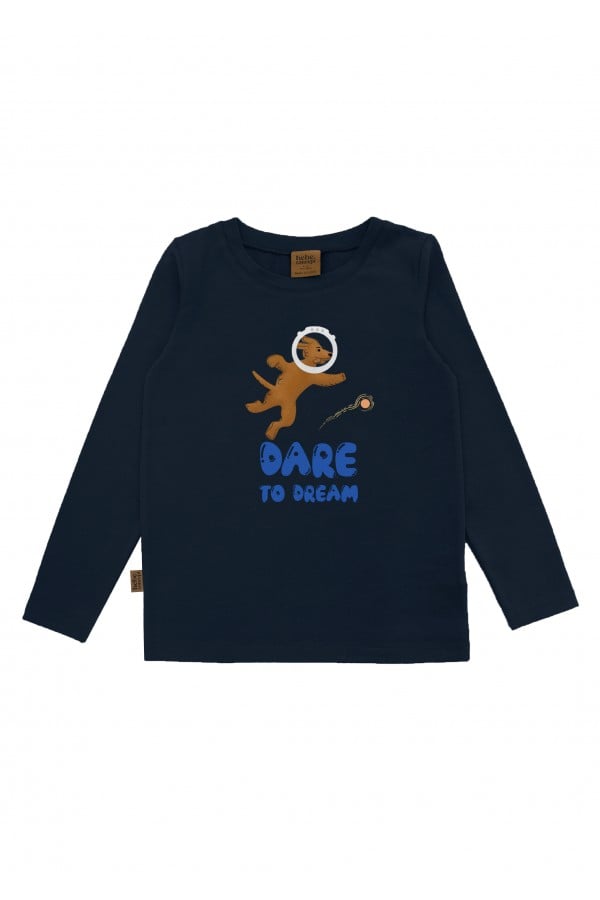 Tops tumši zils ar "Dare To Dream" druku FW24038