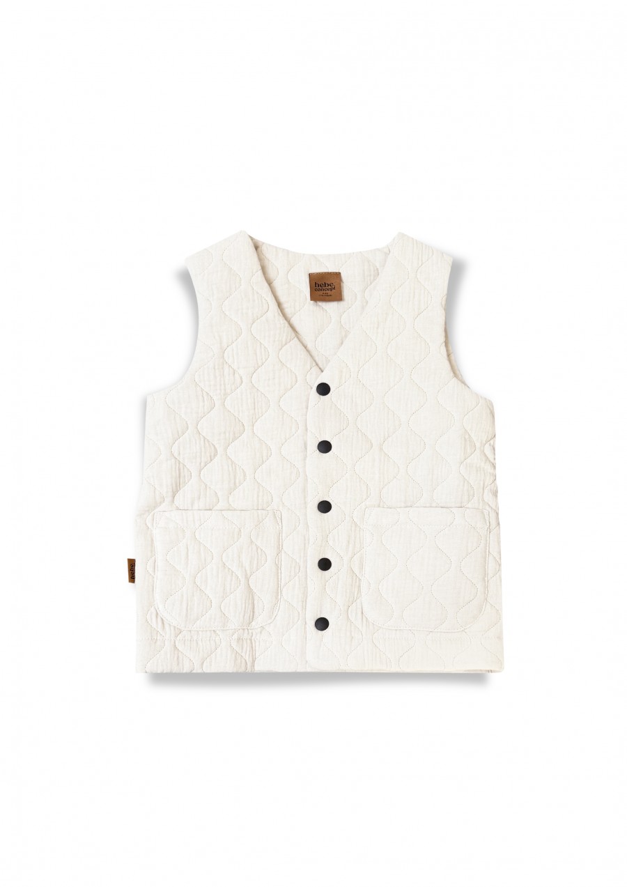 Veste krēmkrāsas stepēta ar kabatām un pogām 0298_F25311