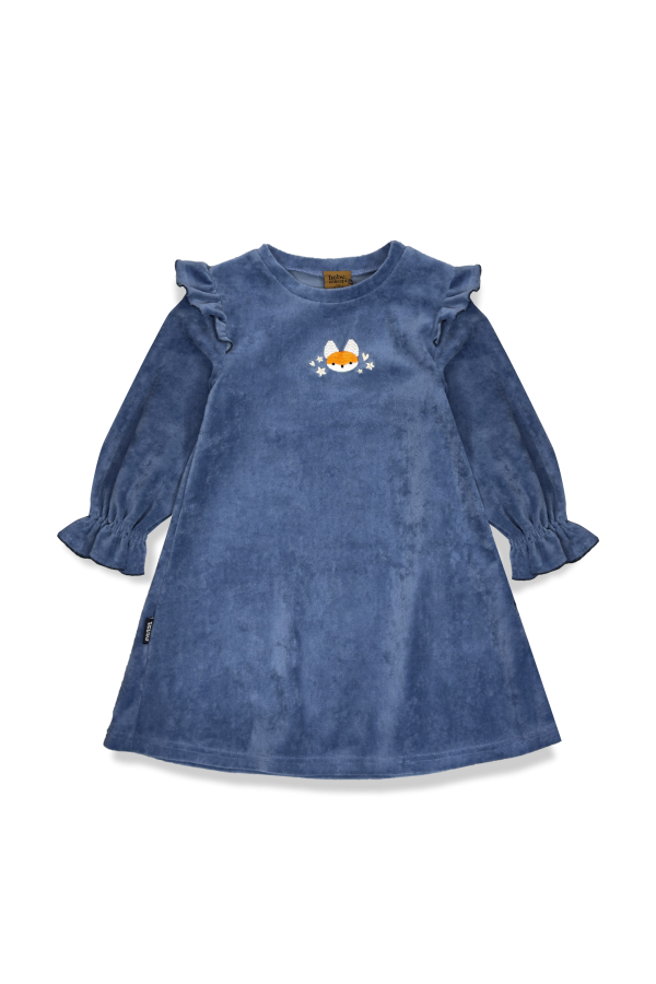 Zila samta kleita ar spārniņiem un ar izšūtu Tutas lapsiņu 0395_TUT003