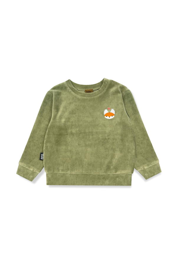 Zaļš samta džemperis ar izšūtu Tutas lapsiņu 0390_TUT008