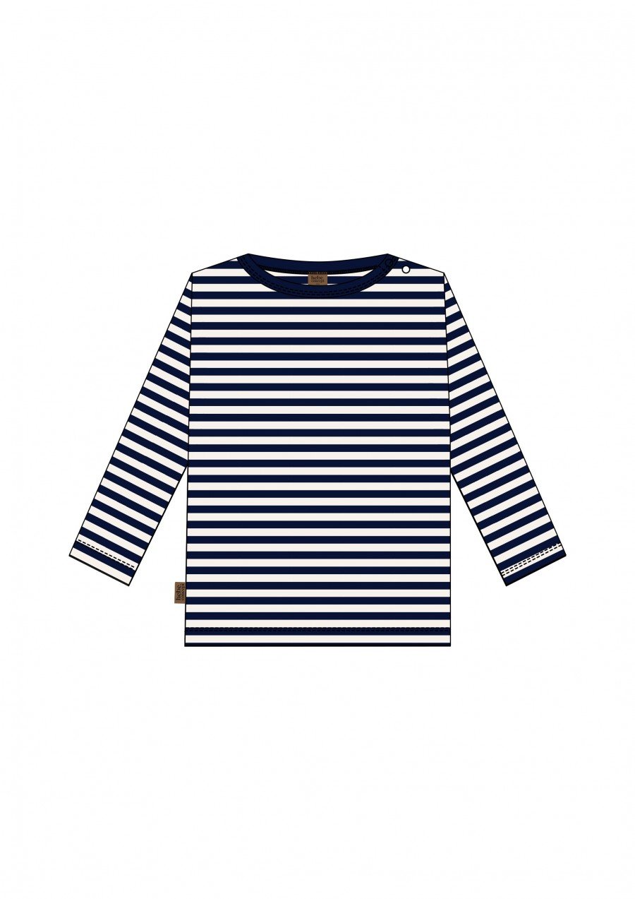 Tops strīpani zils ar spiedpogu pie apkakles 0107_F25022