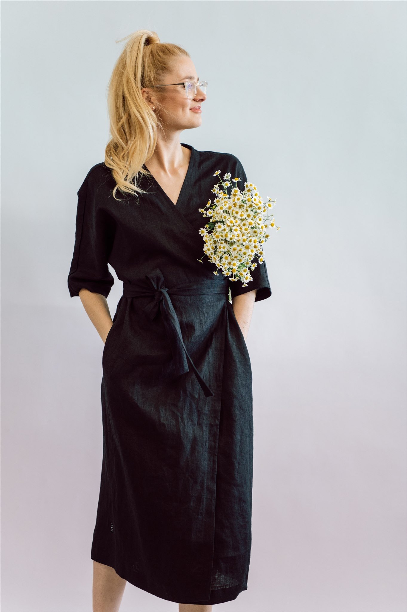 Black linen hotsell wrap dress