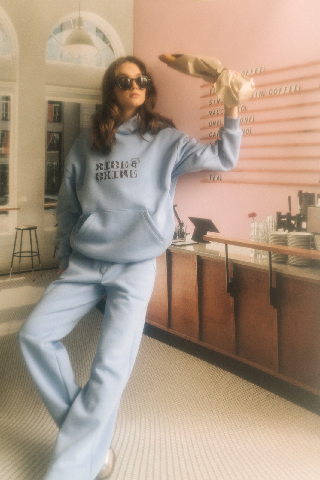 epine é volume tulle hoodie（2color） Hoodie sky blue with Rise & Shine print for adult | HEBE