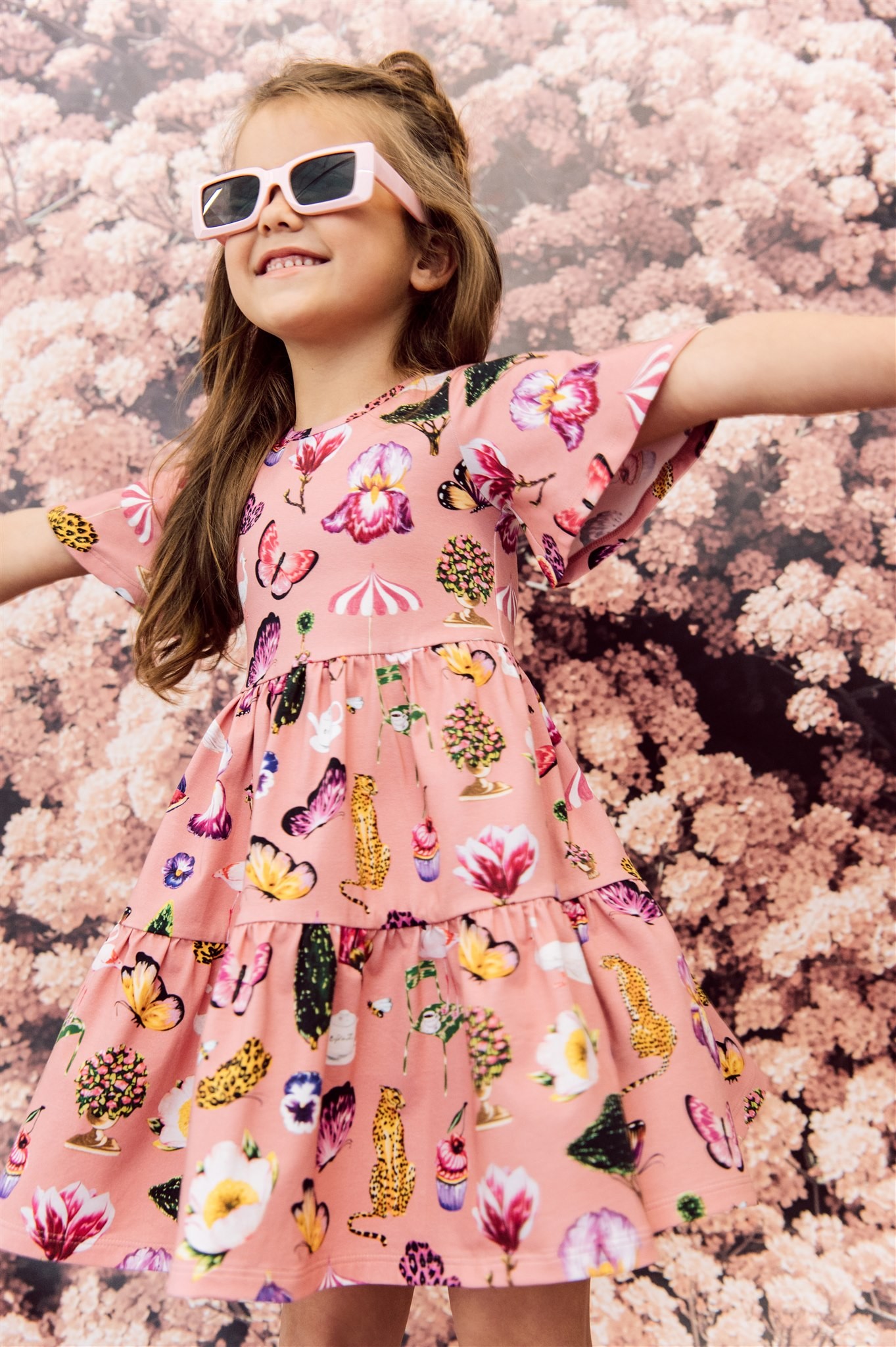 Dress pink with royal garden print | HEBE