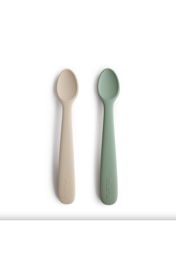 mushie Silicone Baby Feeding Spoons | 2 Pack (Dried Thyme/Natural)