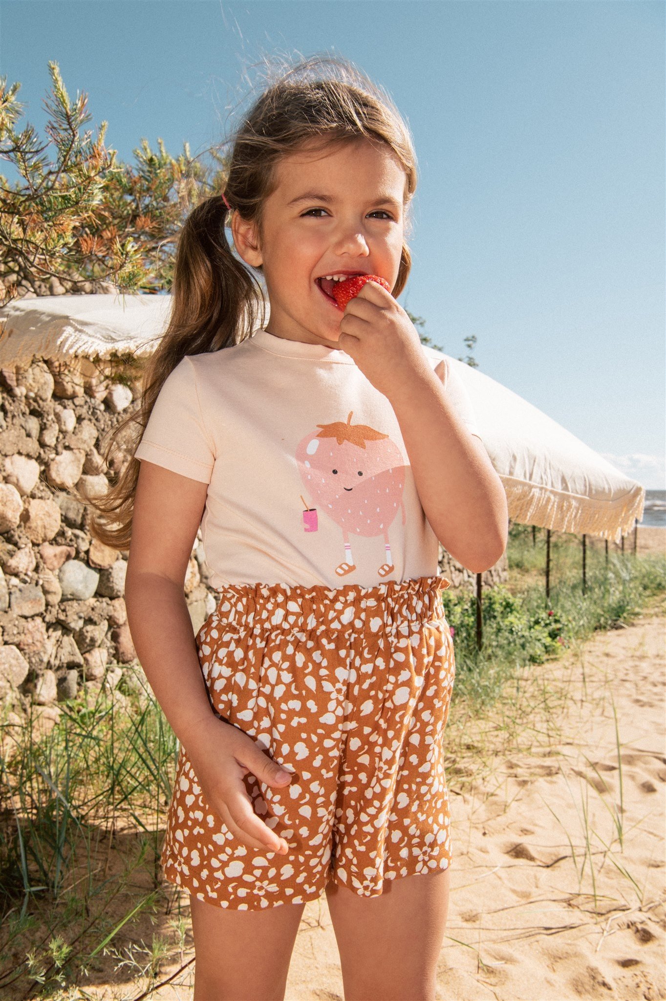 Hebe girl Shorts brown with white pattern for girl | HEBE